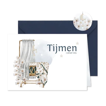 Geboortekaartje jongen met wieg onder de sterren